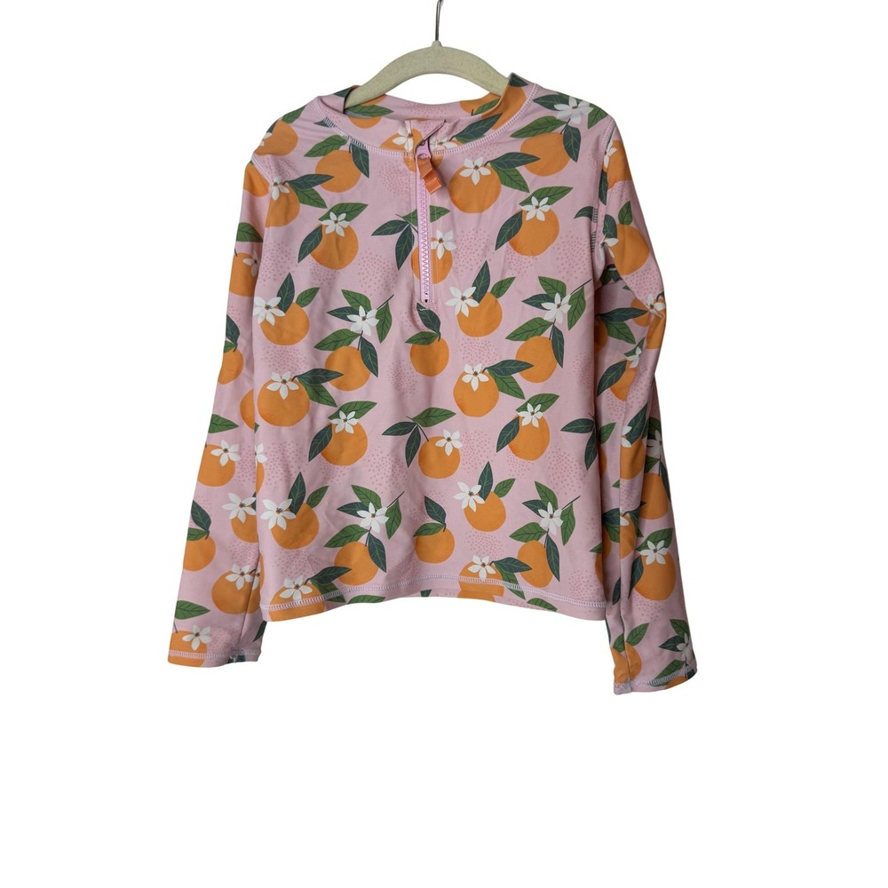 RuffleButts Rash Guard Girls 7 Pink Orange Fruit Print Long Sleeve‎ Swim Top